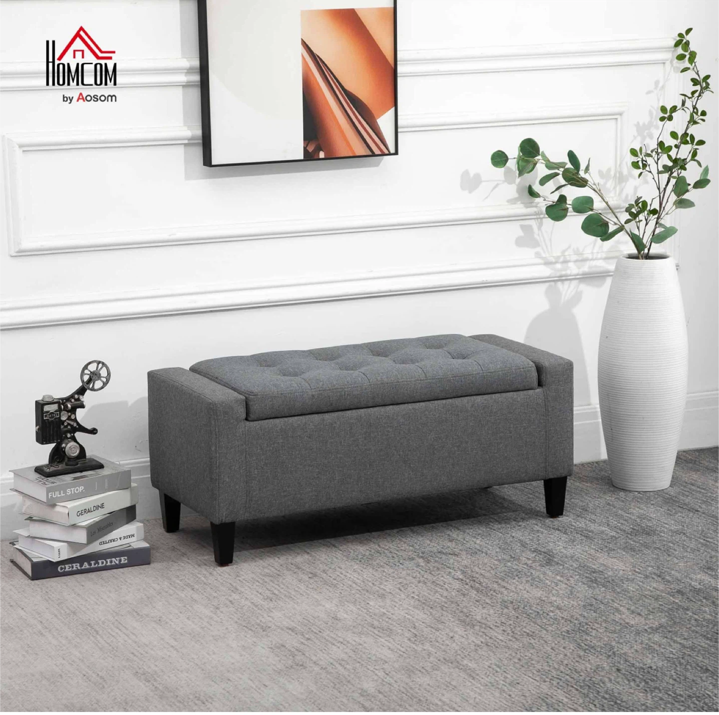 HOMCOM Gray Storage Ottoman Bench - New in Box!