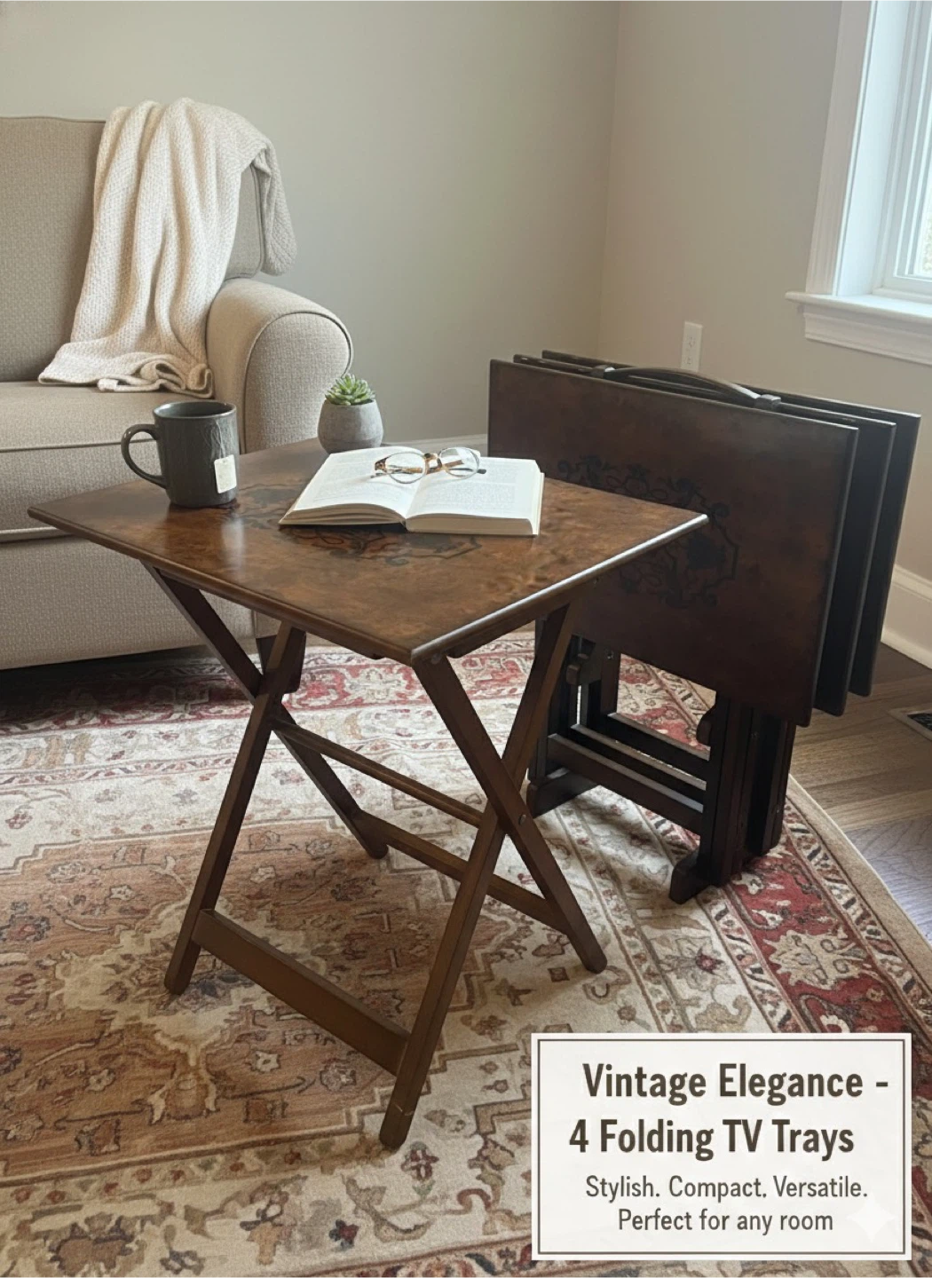 Vintage Folding TV Tray Tables - 4 Piece Set