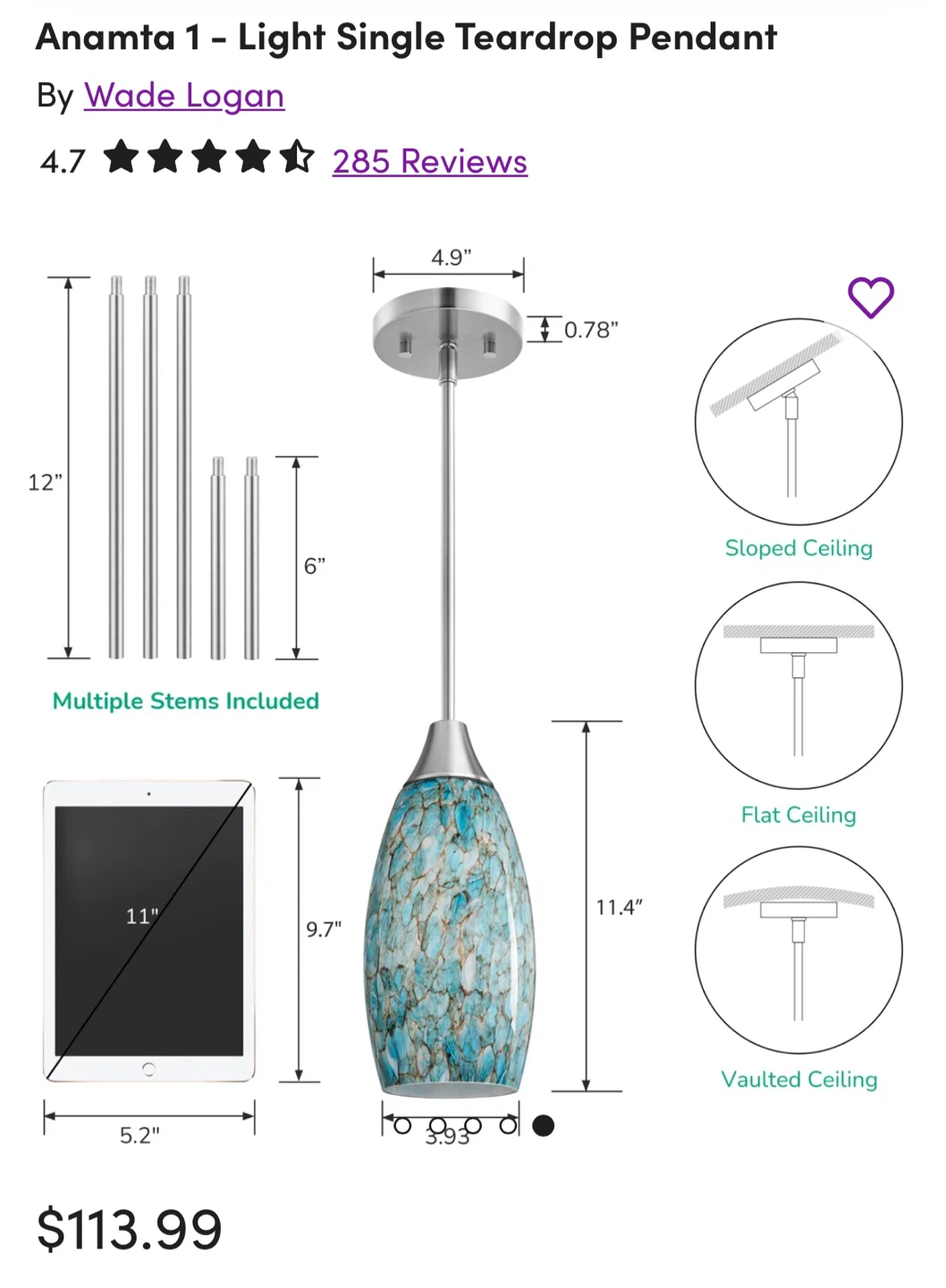 Anamta 1 - Light Single Teardrop Pendant - photo 2