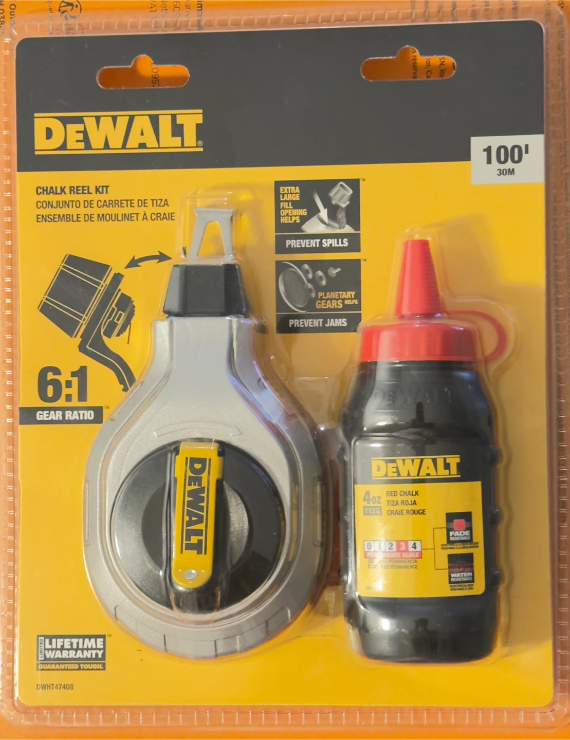 DEWALT 6:1 Chalk Reel with Red Chalk.