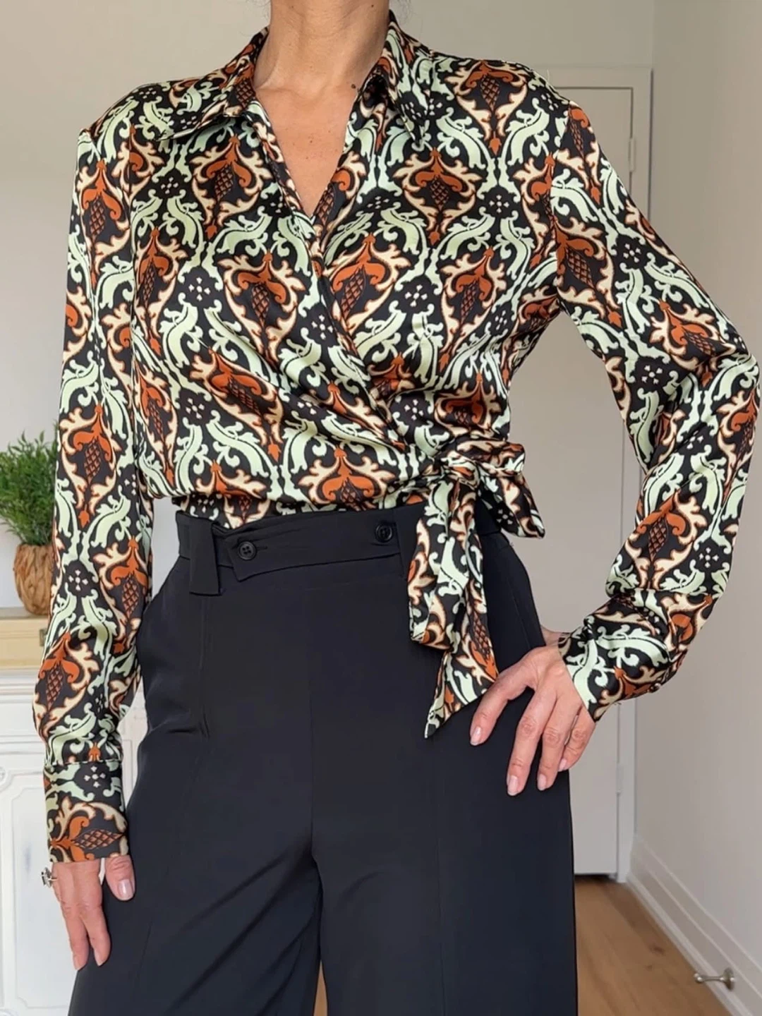 Imperial Fashion Italy Bohemian Satin Crossover Blouse