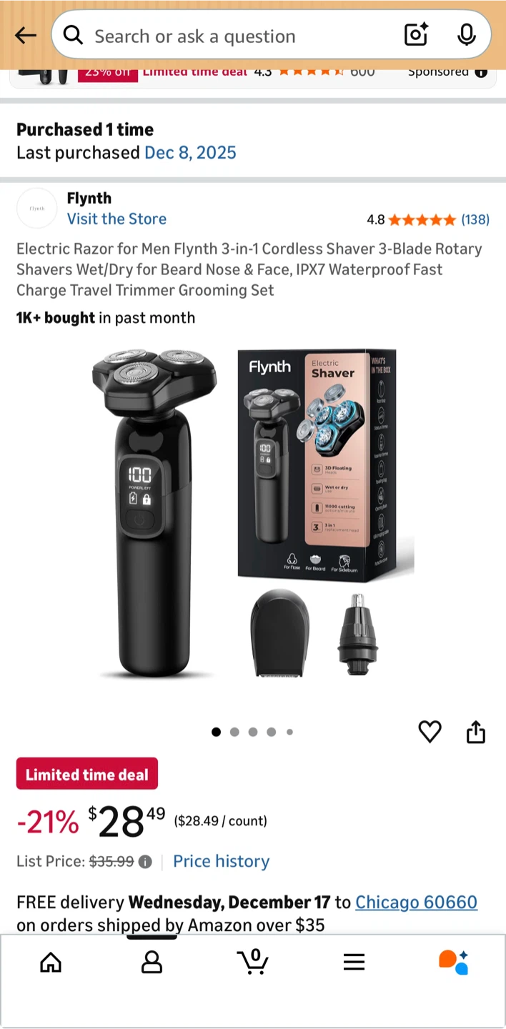 Flynth 3-in-1 Cordless Electric Shaver - New