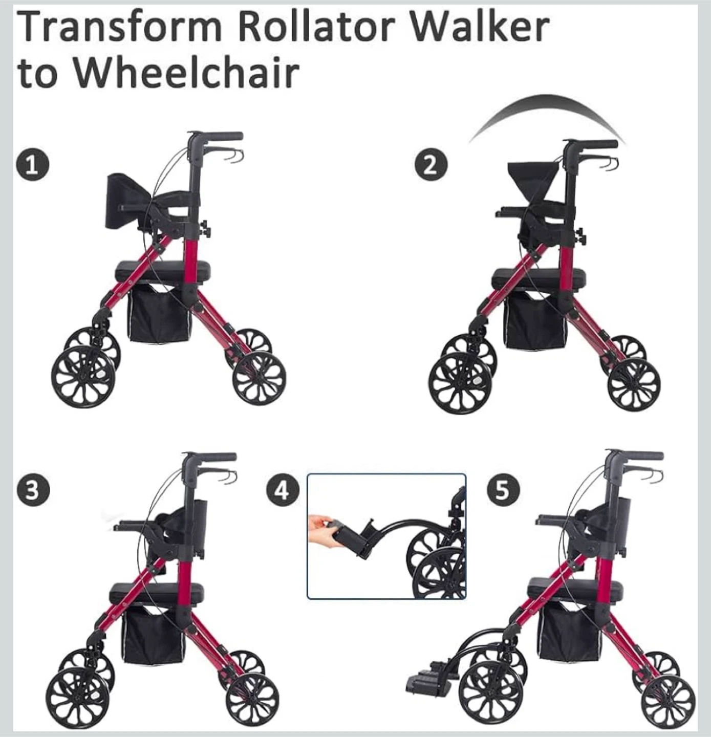 Elenker 2-in-1 Rollator Walker/Wheelchair - photo 5