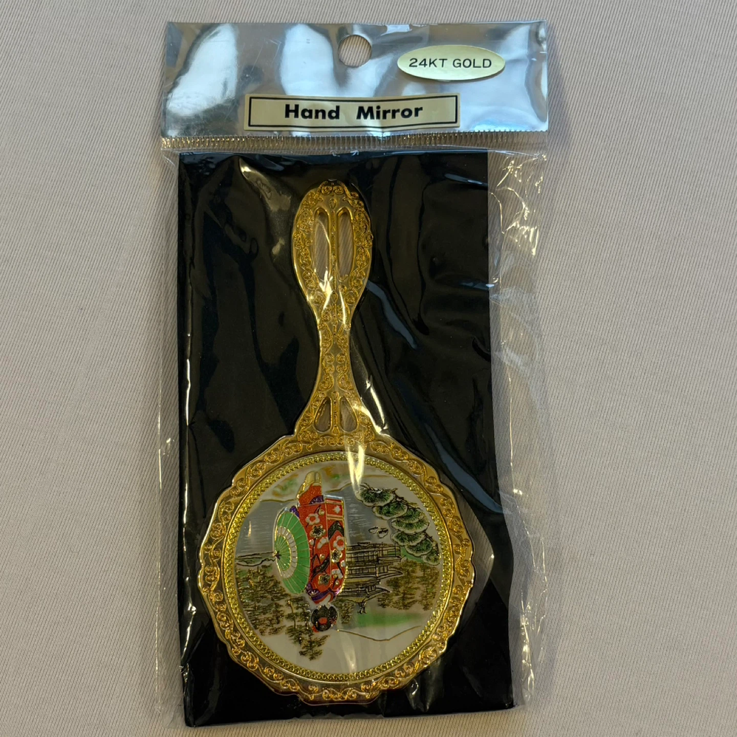 Migita Co 24k Gold Plated Handheld Mirror Japanese Geisha Temple - photo 2