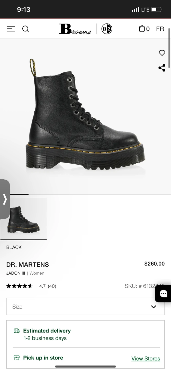 Dr. Martens Jadon III Black Leather Boots, Size 7