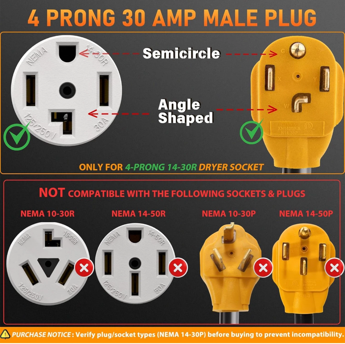 Xuanhua XH520-A 30 Amp Generator Adapter Cord - Yellow - photo 2