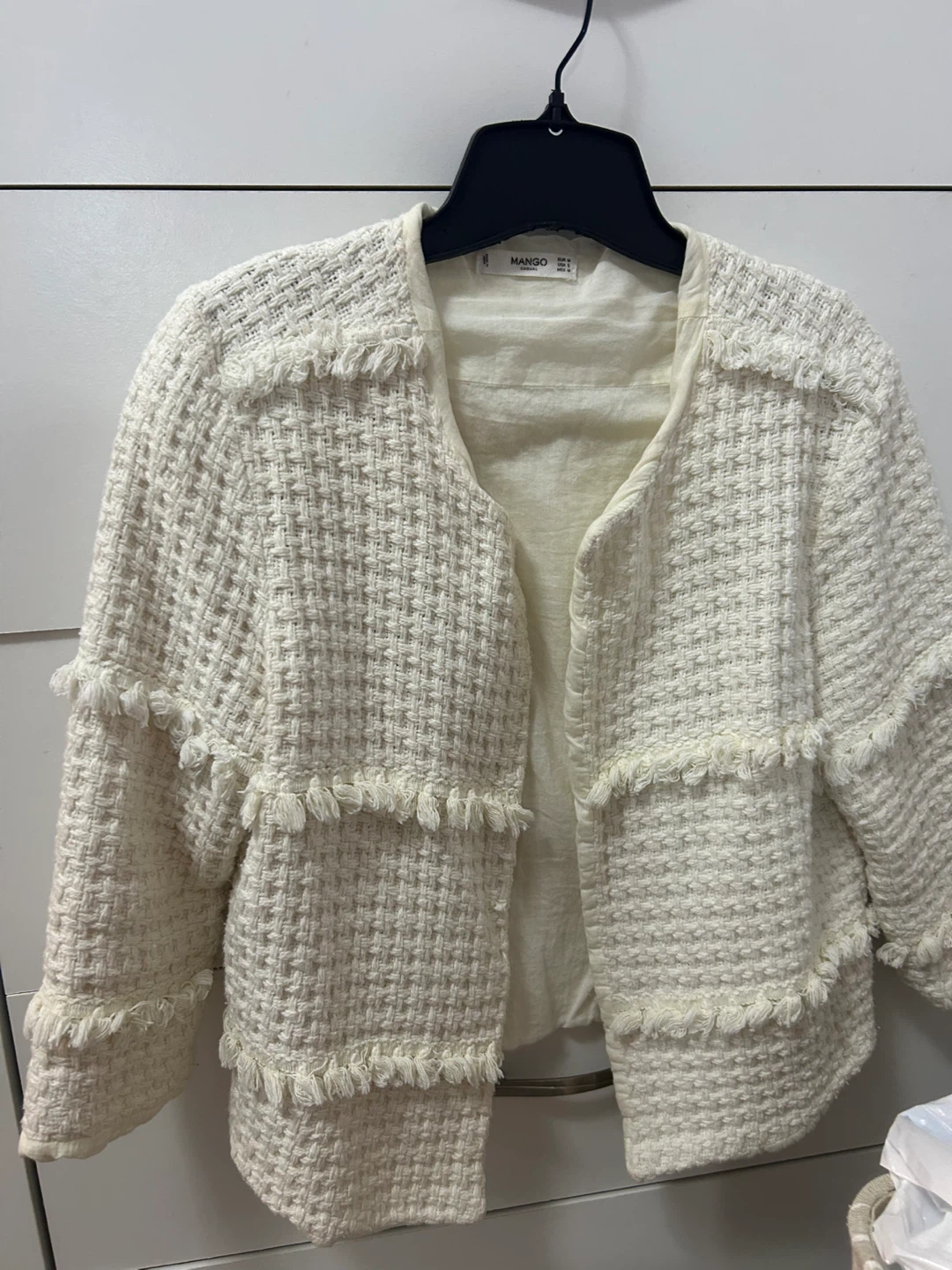 Mango Casual White Tweed Jacket - Size S