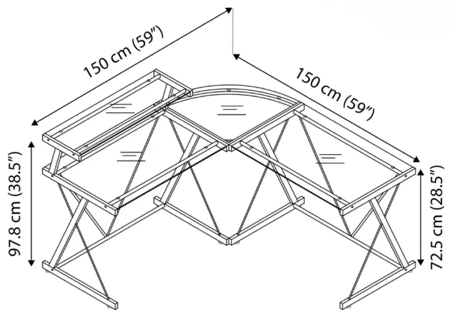 Glass Corner L shape Desk with Metal Frame - photo 2