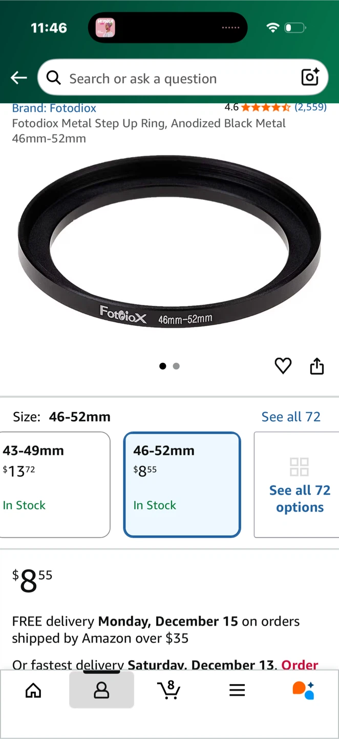 2 Fotodiox Metal Step Up Ring 46mm-52mm