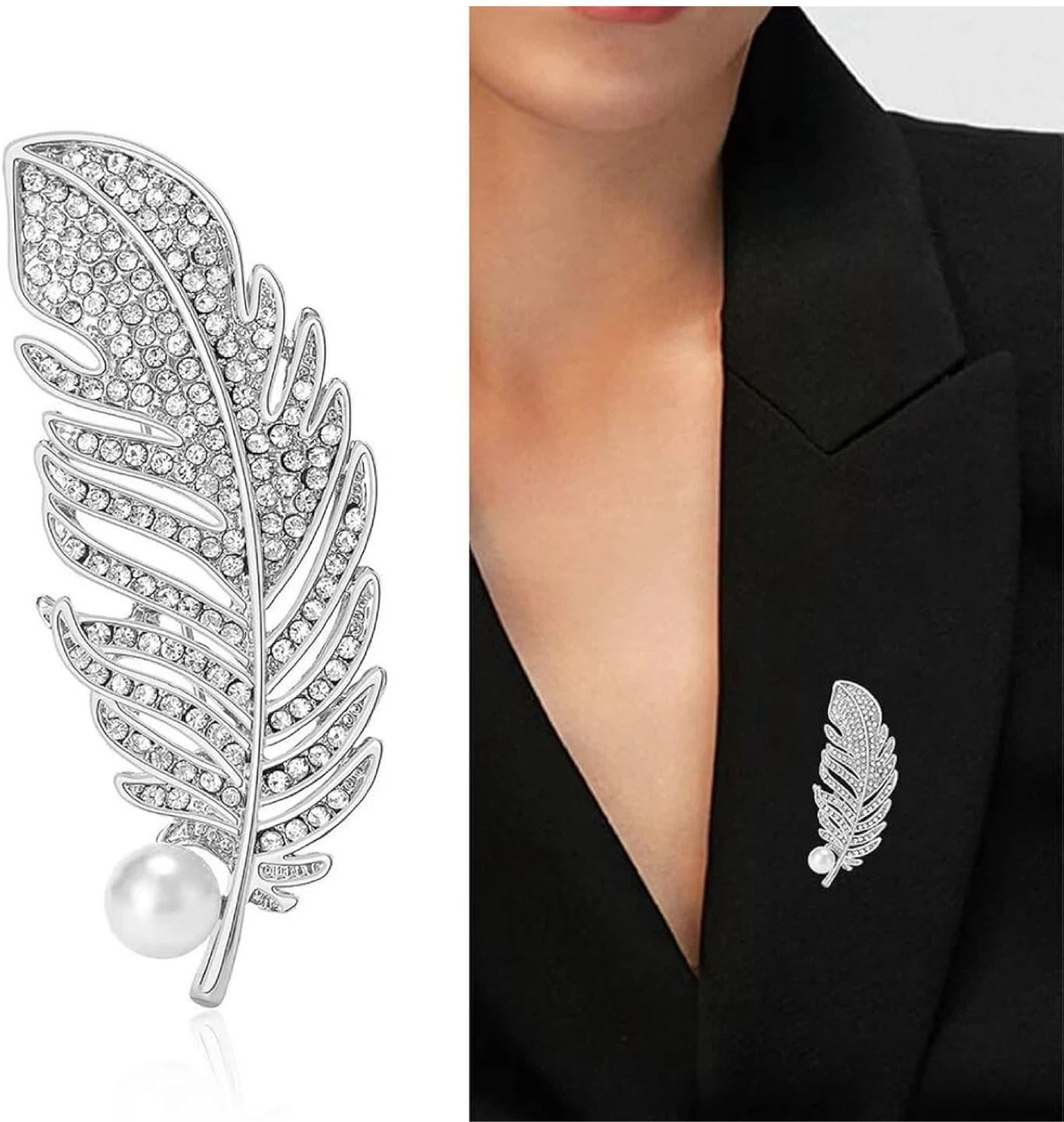 Feather Brooch with Pearl - Fashion Jewelry