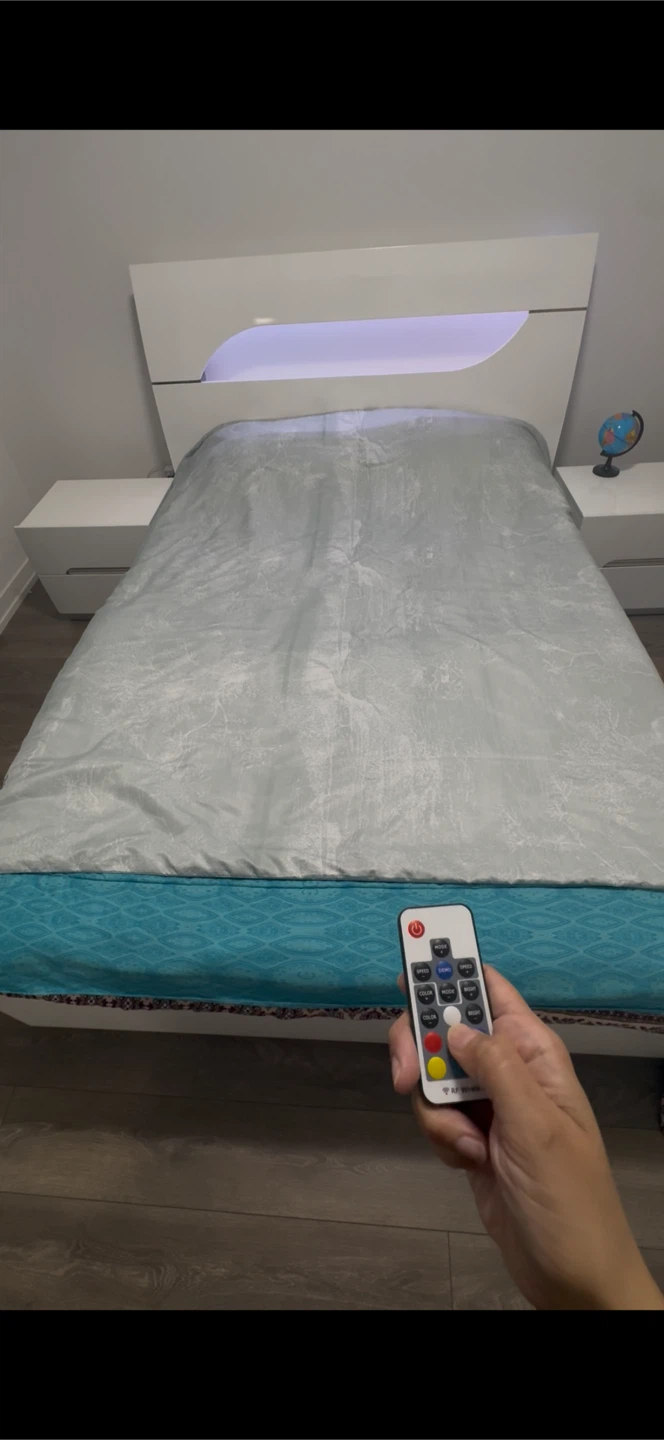 Queen Bed Frame with LED Lighting + 2 side tables  + Mattress