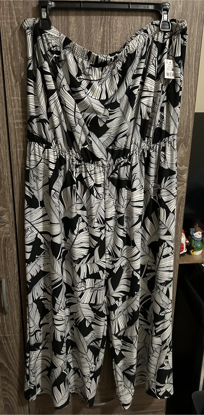 XXL Black & White Leaf Print Jumpsuit - photo 3