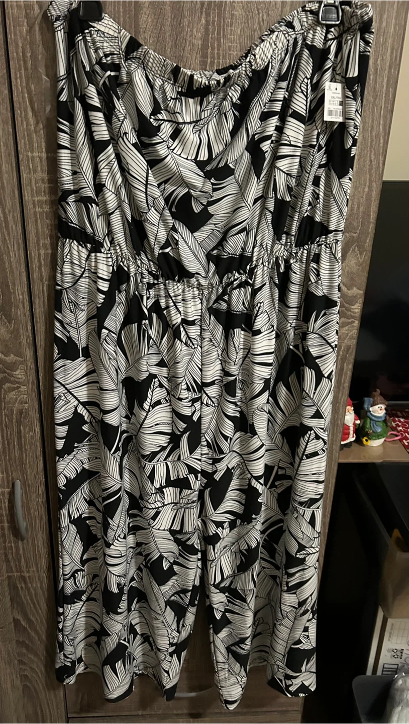 XXL Black & White Leaf Print Jumpsuit - photo 5