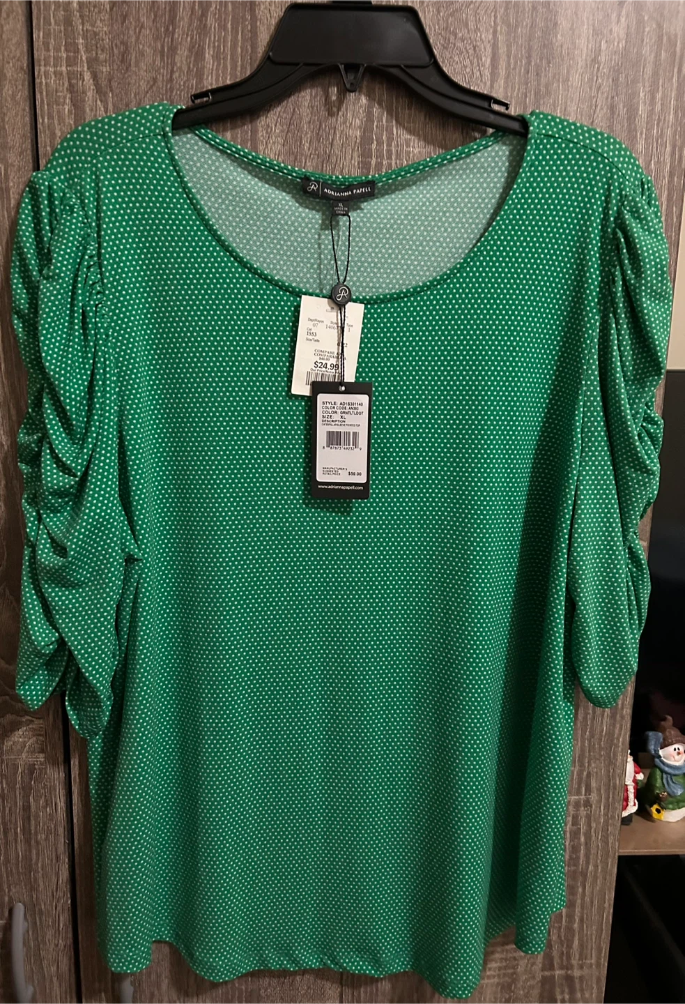 Adrianna Papell Green Polka Dot Top - New with Tags!