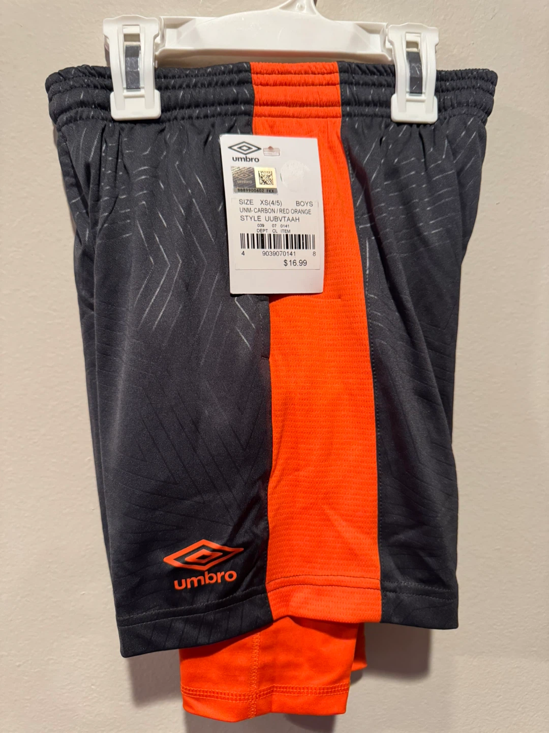 Umbro Boys' XS Shorts - Gray & Orange