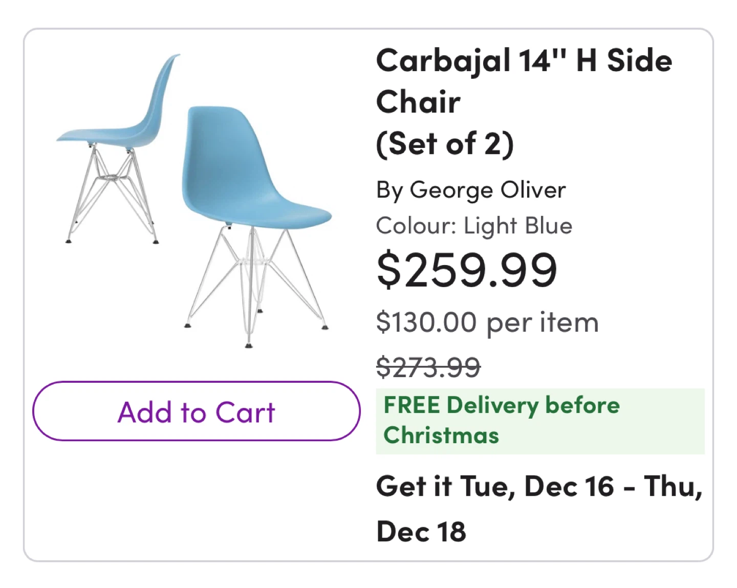 Eames Style Molded Plastic Chair - Blue - photo 3