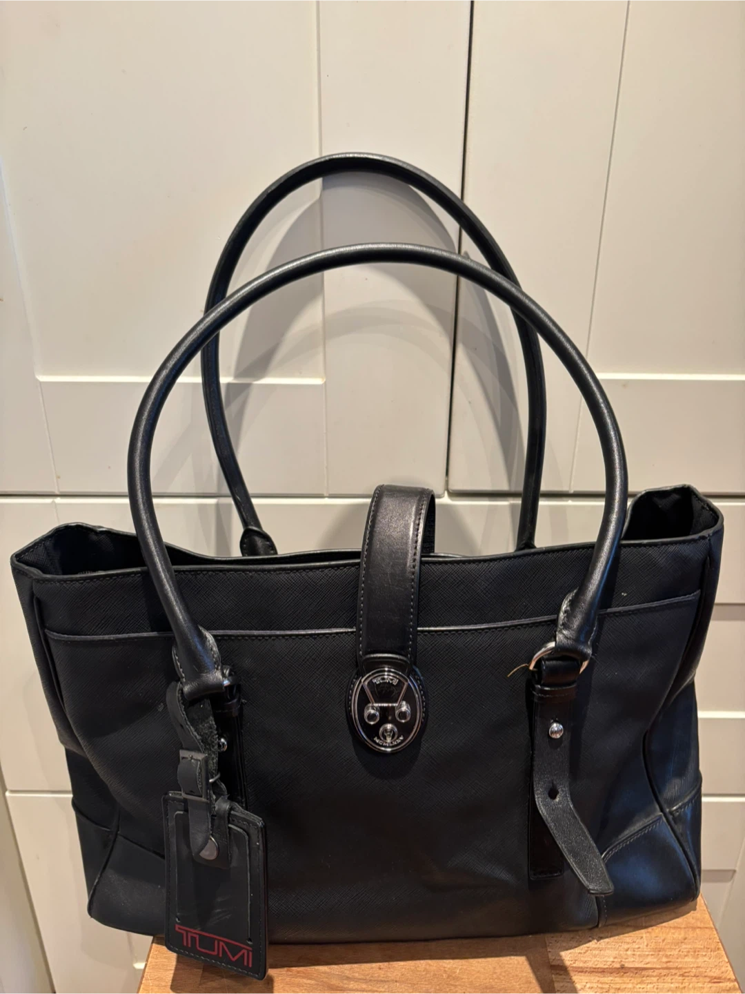 Tumi Black Leather Tote Bag