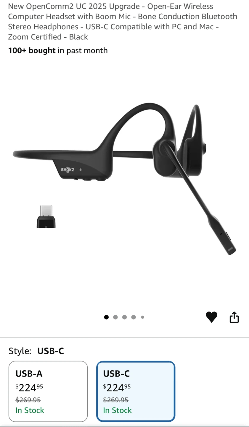 Shokz OpenComm2 UC Wireless Headset - USB-C - Black - photo 2