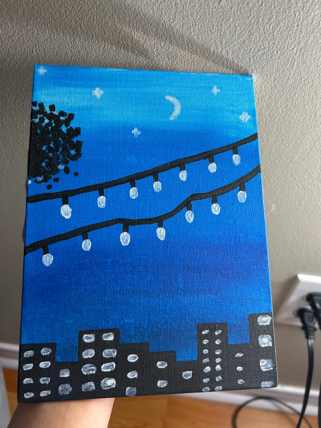 Hand-Painted Night Cityscape Canvas - photo 3