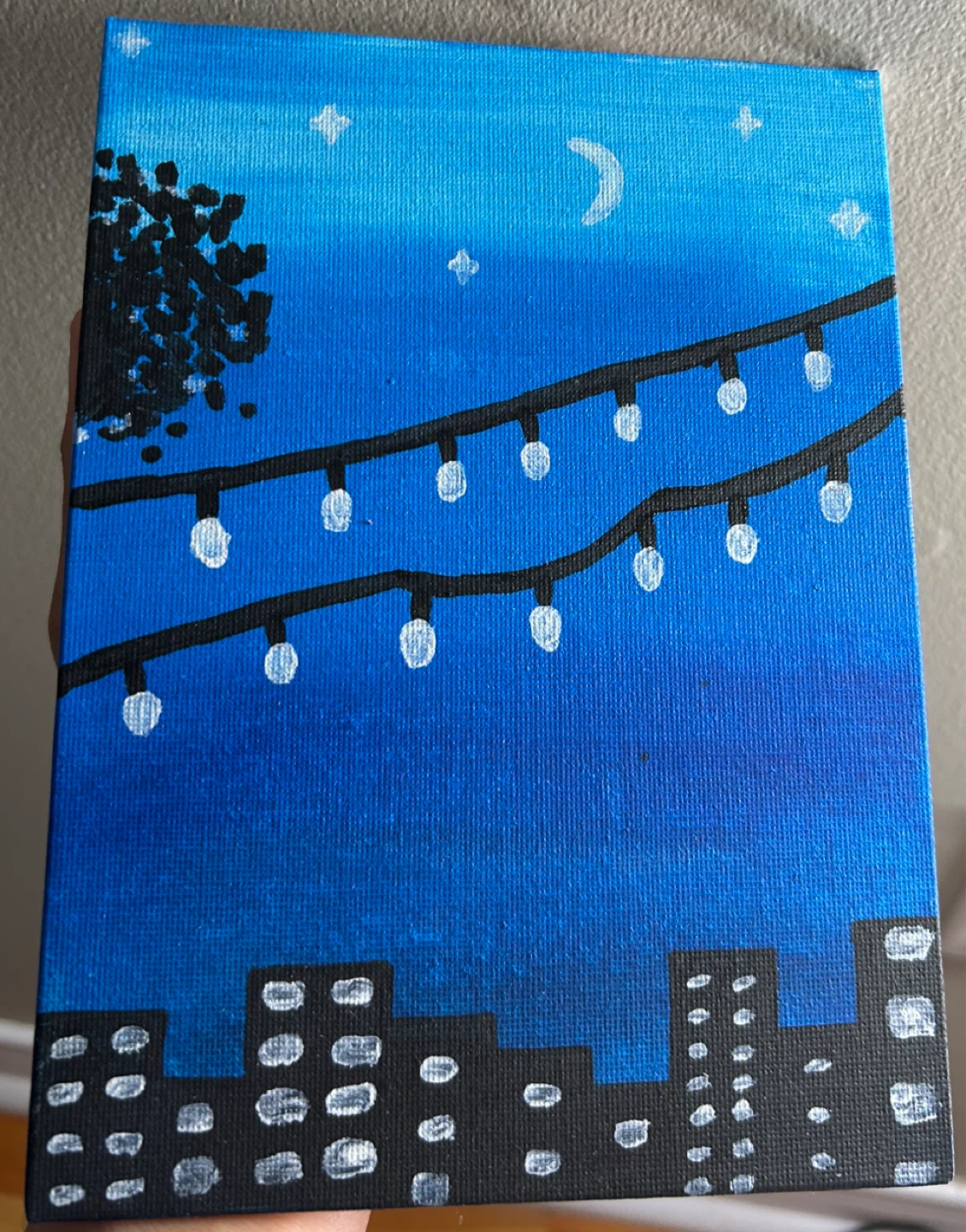 Hand-Painted Night Cityscape Canvas