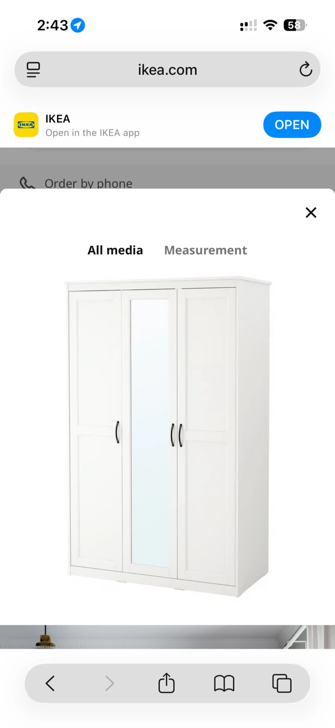 IKEA Songesand White Wardrobe with Mirror Door