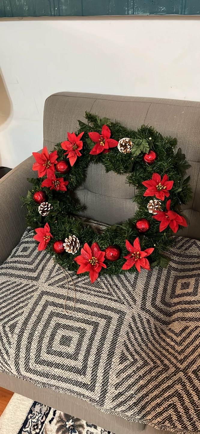 Christmas Wreath with Red Poinsettias