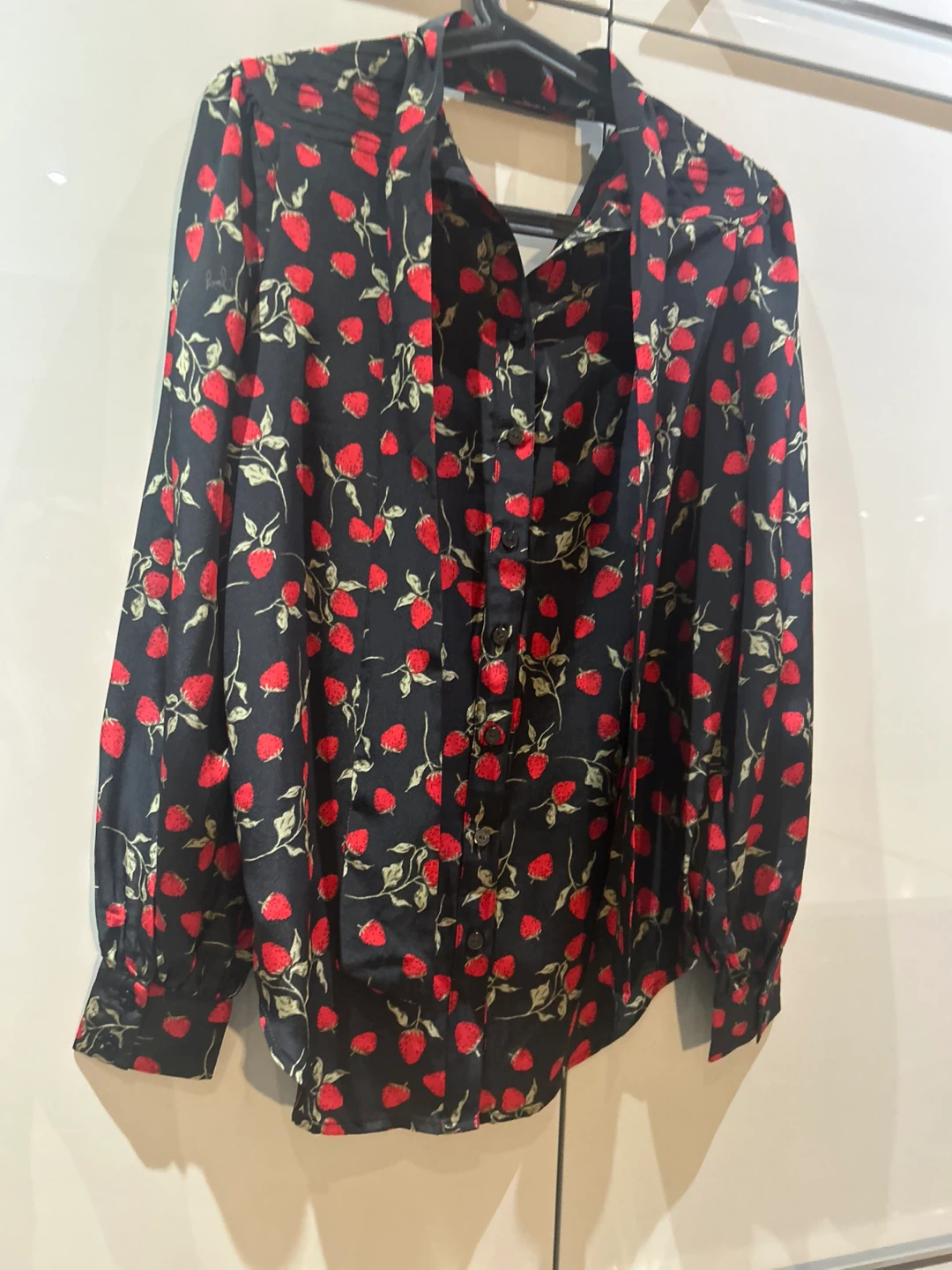 Strawberry Print Blouse - Black and Red