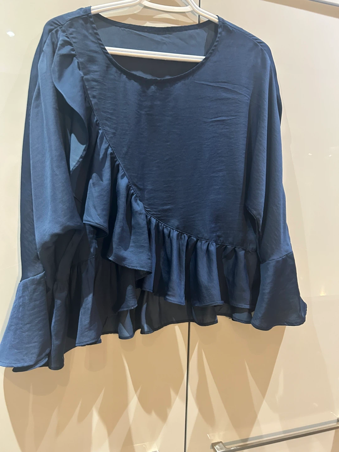 Navy Blue Ruffle Blouse - Size M