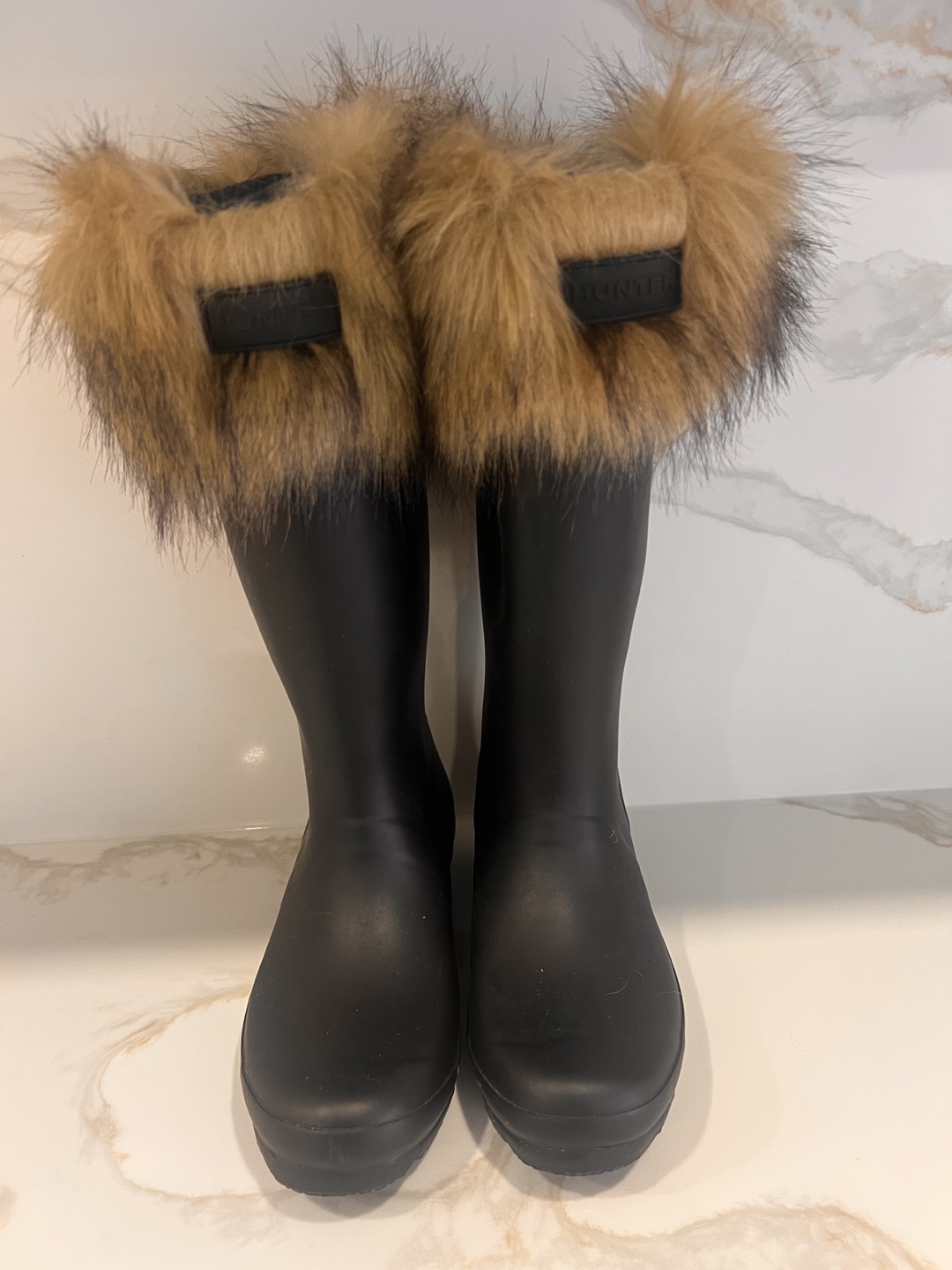 Hunter Rain Boots with Fur Cuffs - Black