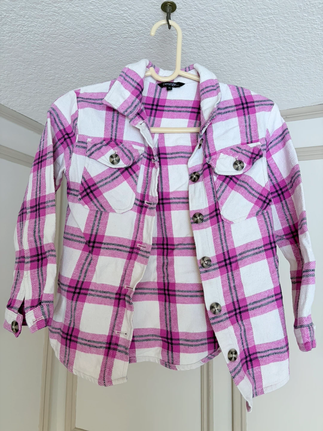 George Pink & White Plaid Flannel Shirt Size 10