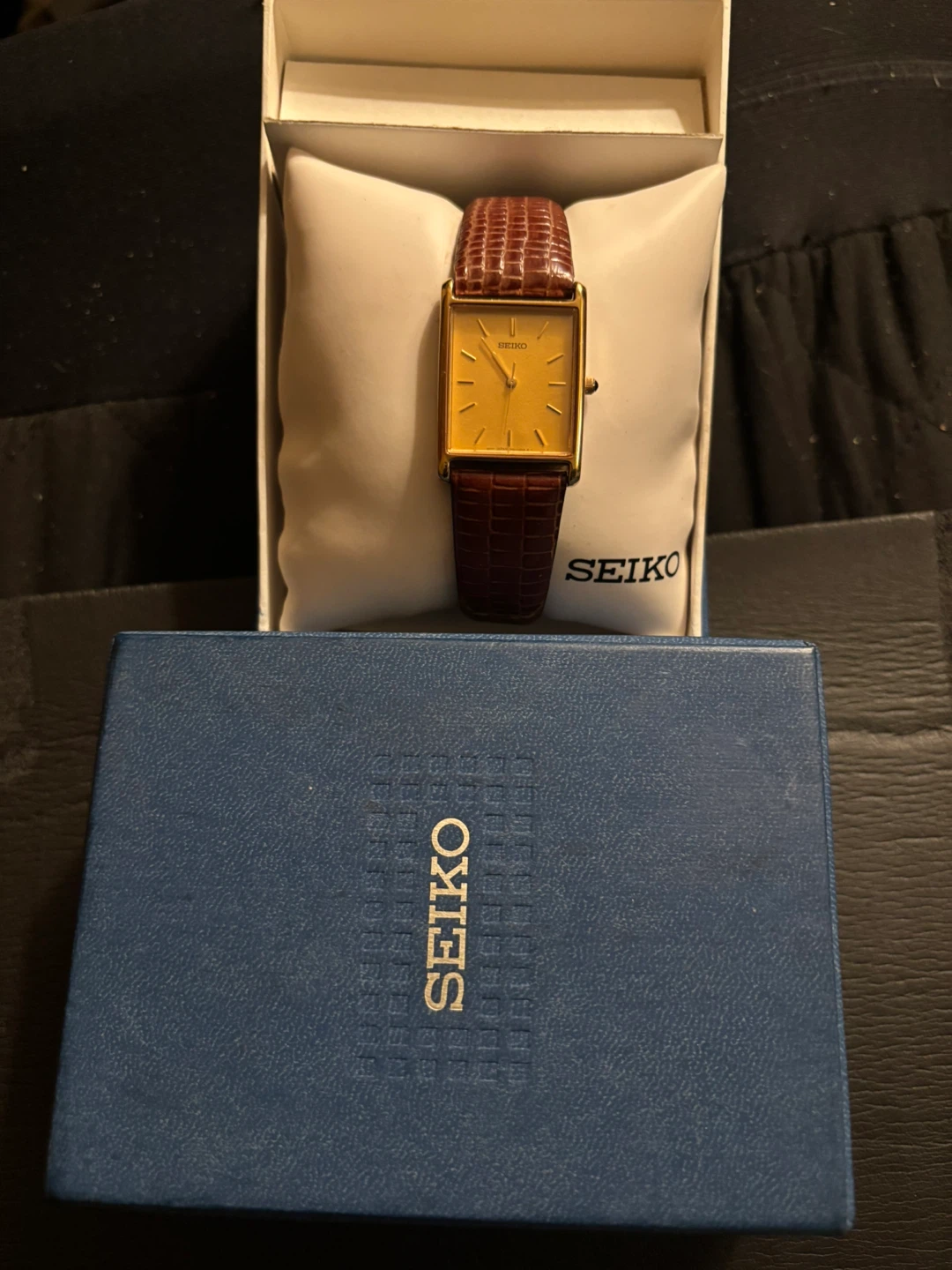 Seiko Gold Rectangular Watch with Brown Leather Band - photo 4
