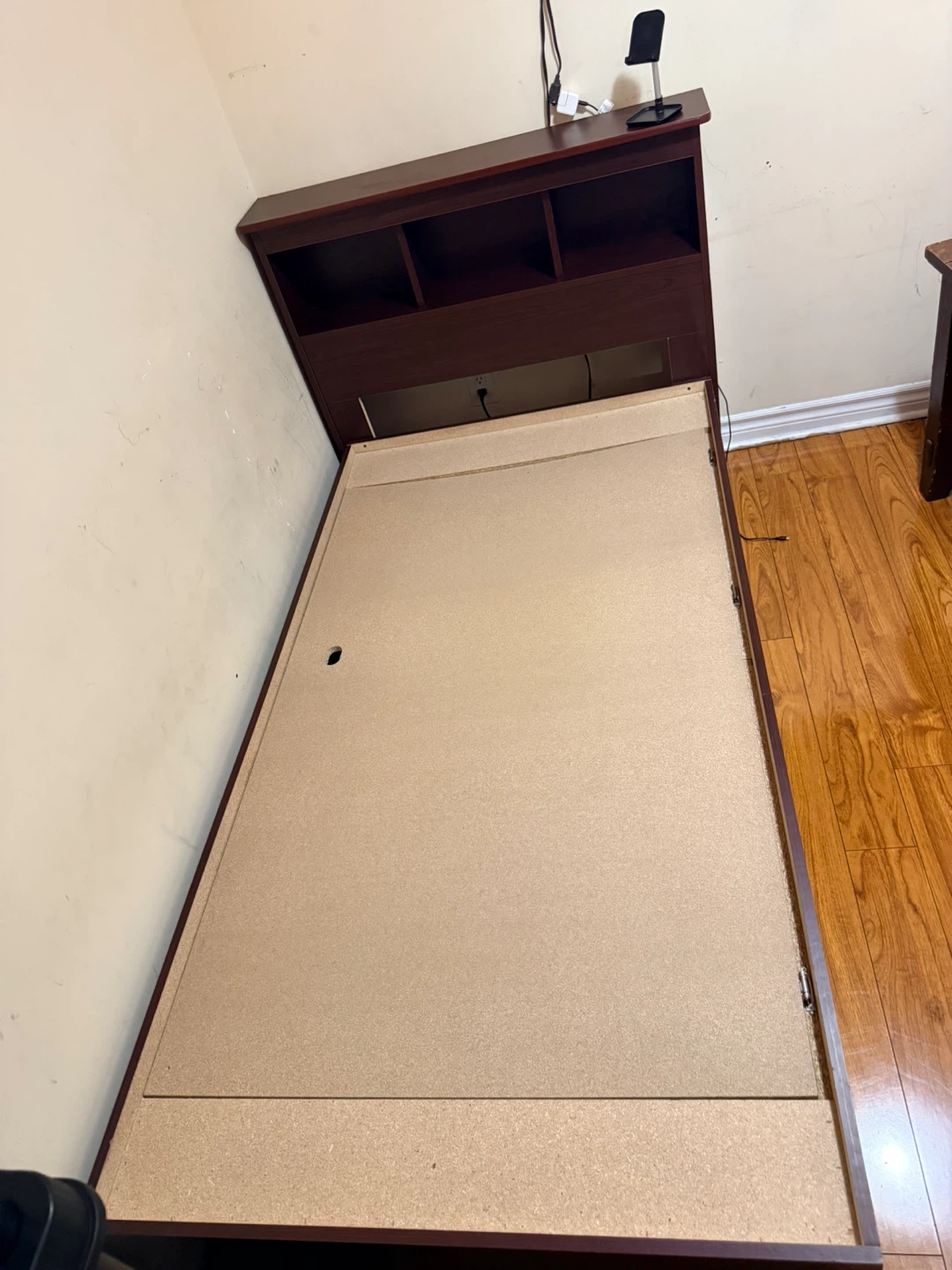 Dark Brown Single Bed with Storage Headboard