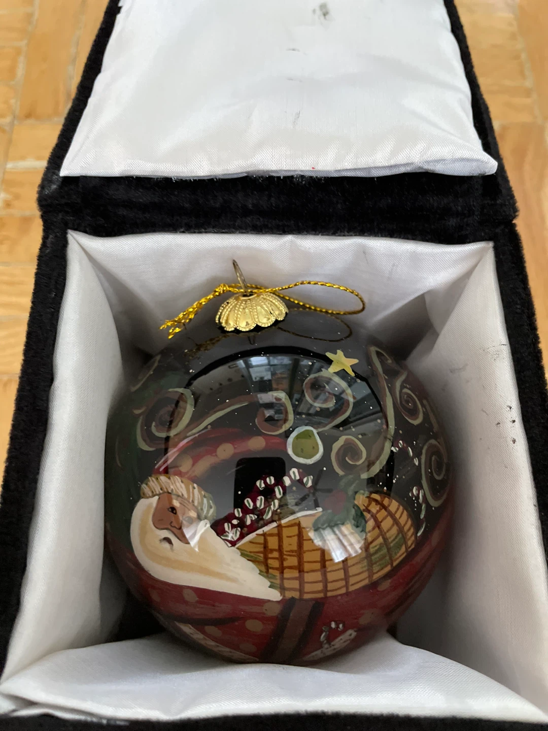 Christmas Tradition Reverse Painted Santa Ornament