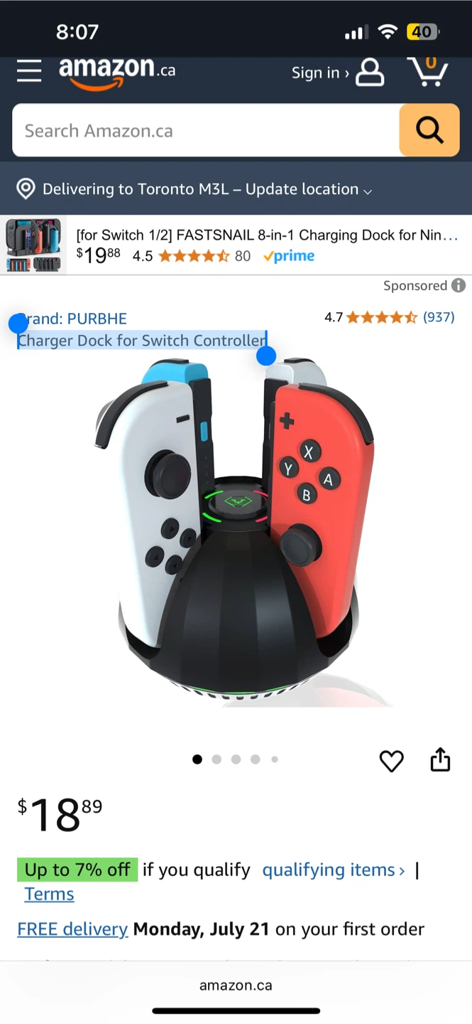PURBHE Charger Dock for Switch Controller
