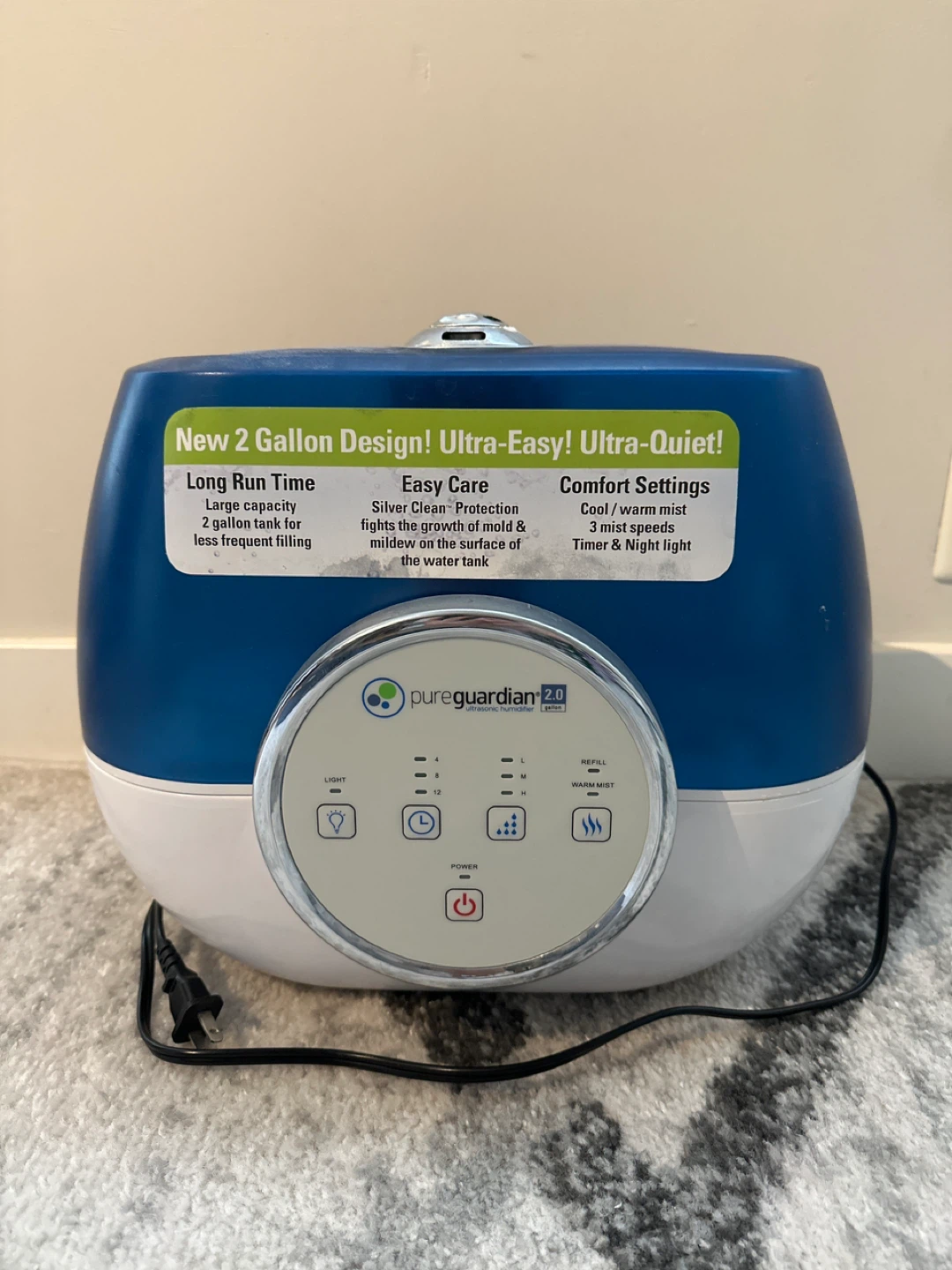 PureGuardian 2.0 Ultrasonic Humidifier - 2 Gallon