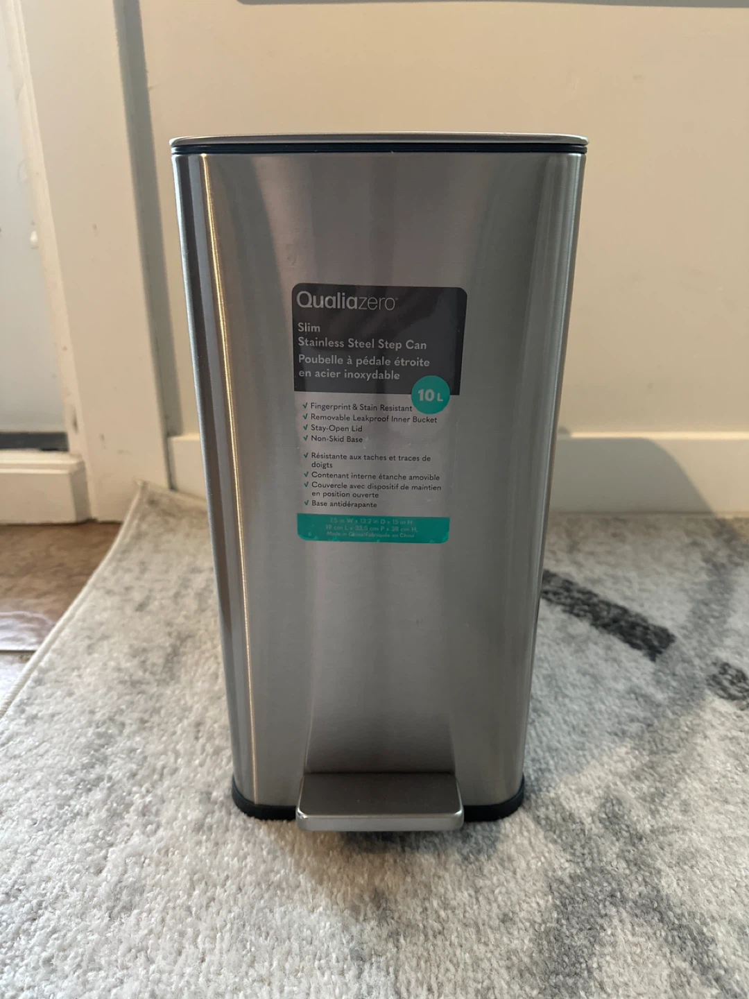 Qualiazero Slim Stainless Steel Step Can - 10L