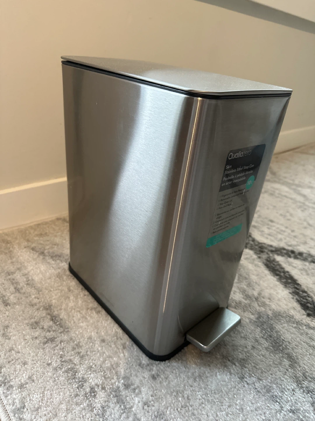 Qualiazero Slim Stainless Steel Step Can - 10L - photo 2