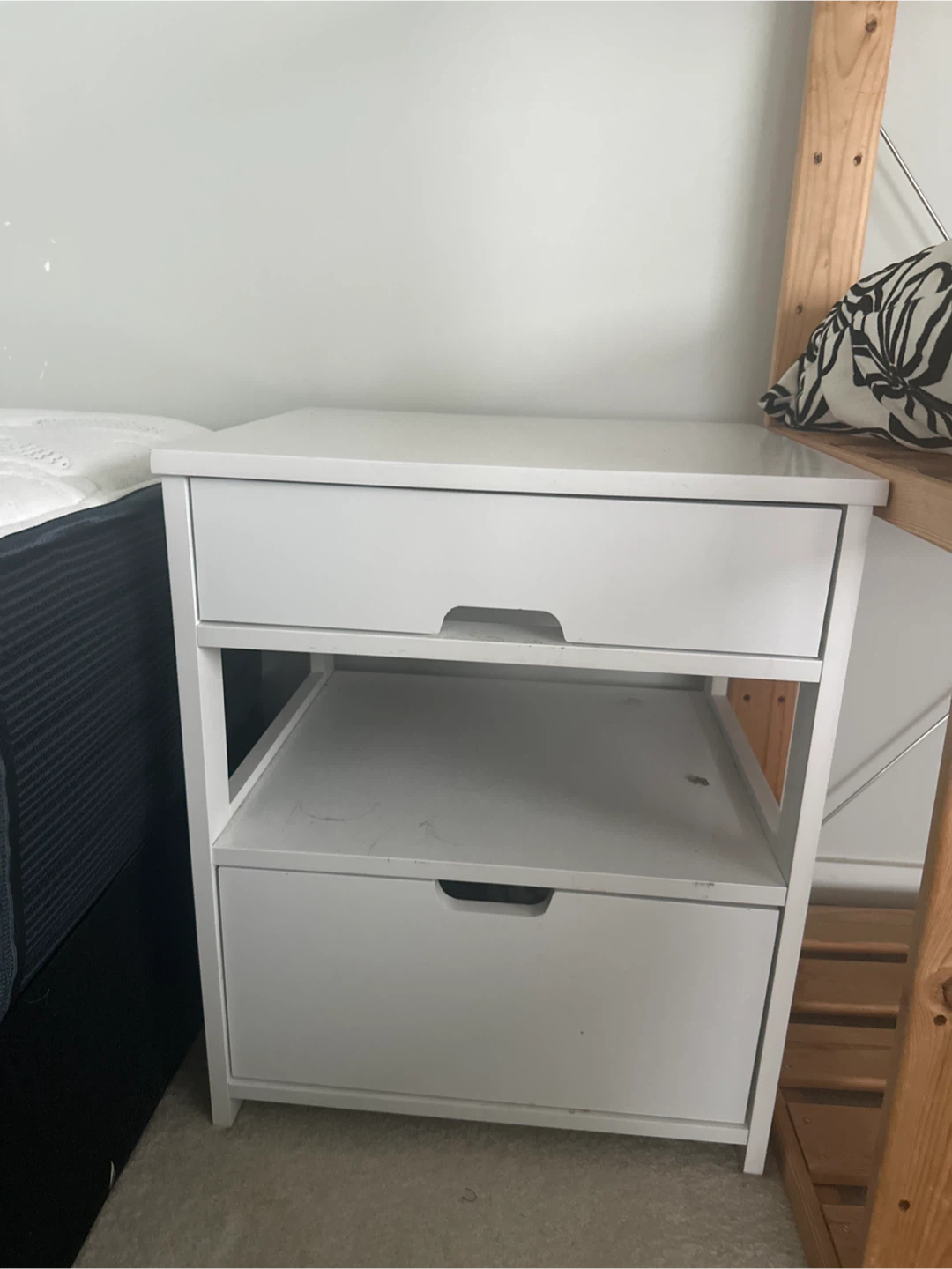 White bedside table with drawer