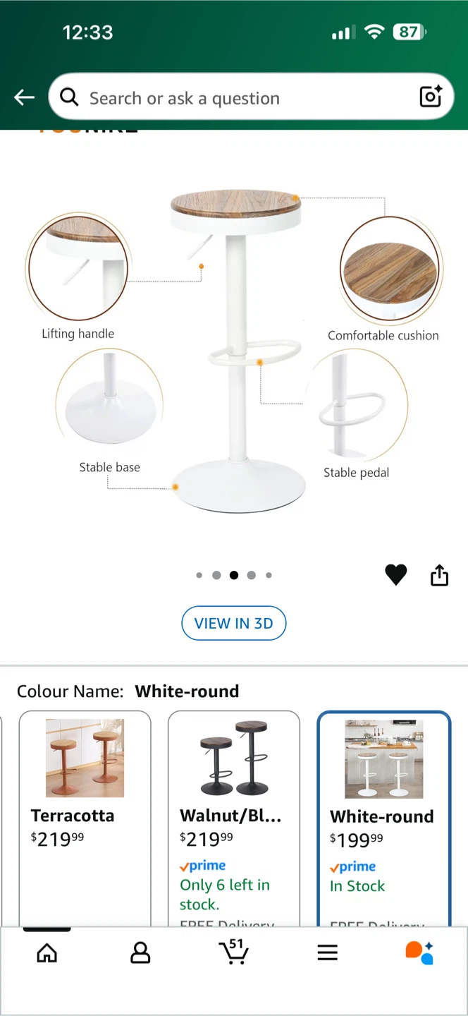 4 available  White Round Adjustable Bar Stool - photo 2
