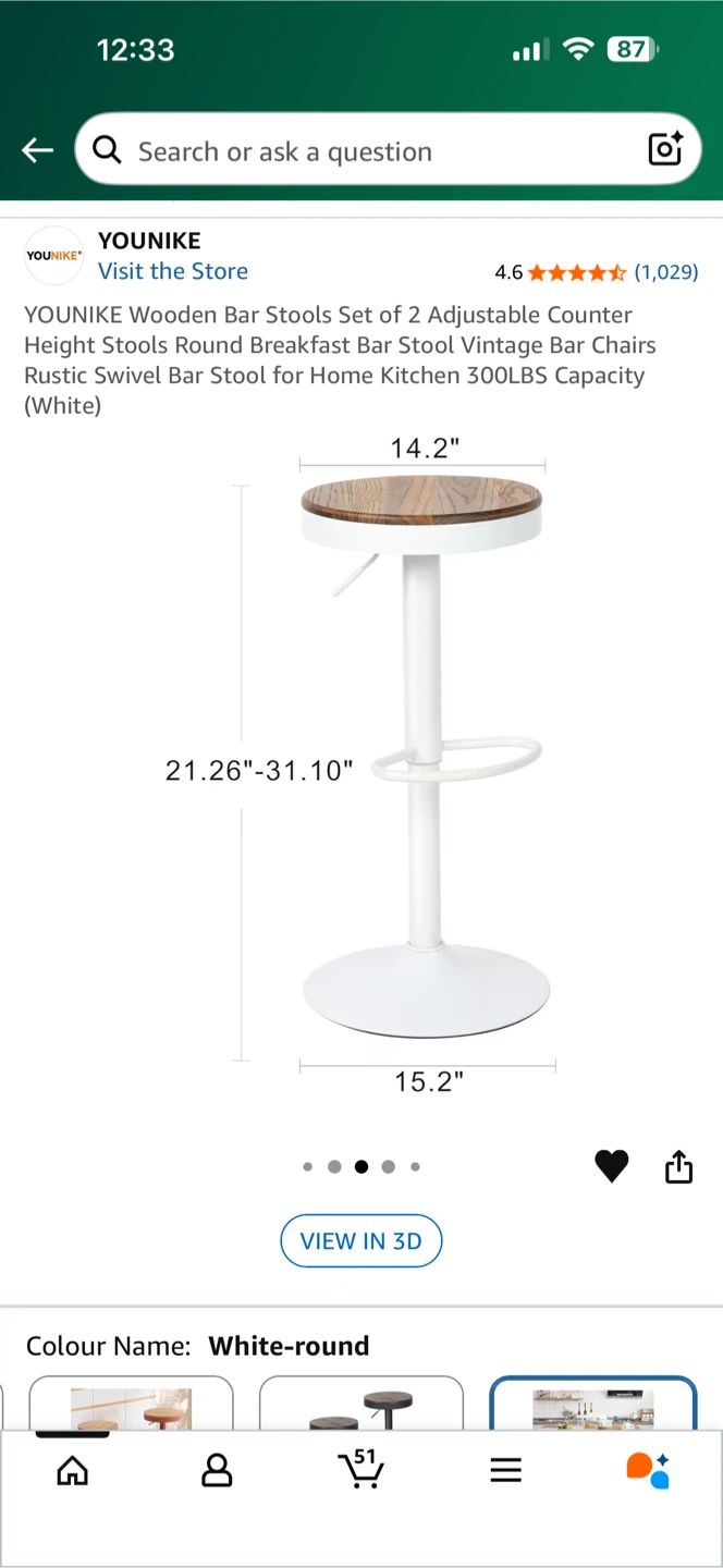 4 available  White Round Adjustable Bar Stool - photo 3