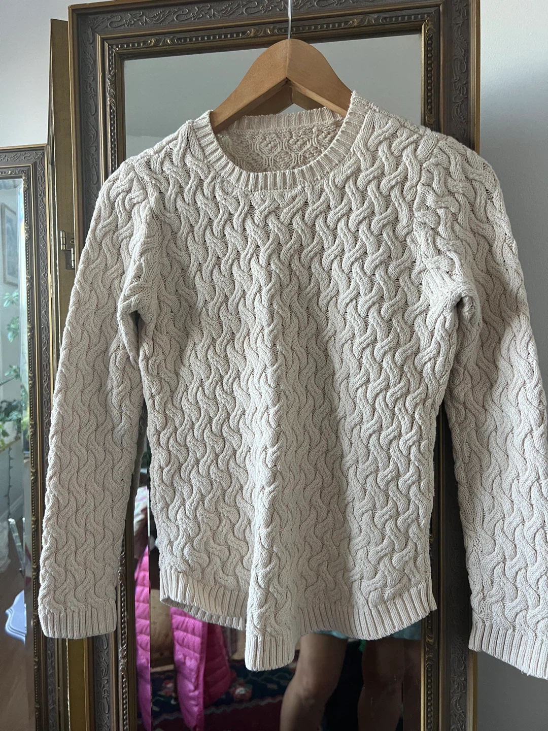 Hand made-Cable Knit Cream Sweater