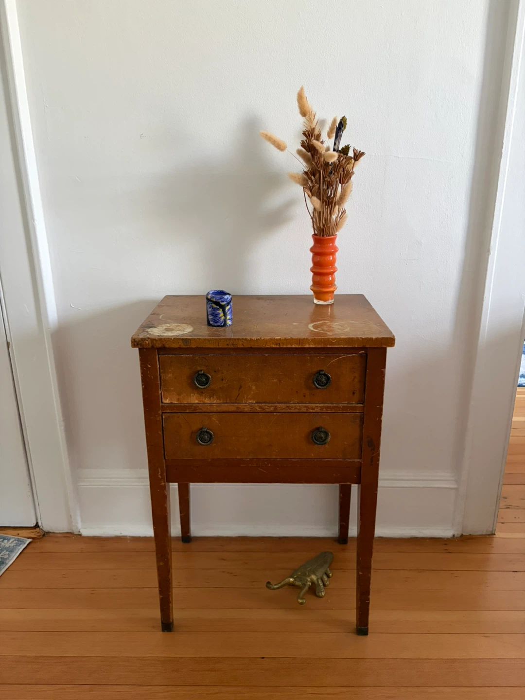Vintage Wooden Side Table with Two Drawers