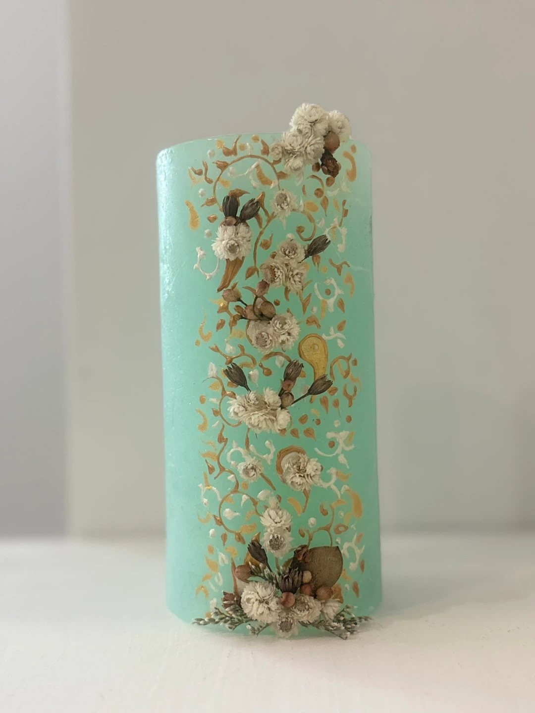 Decorated Pillar Candle - Floral Design - photo 3