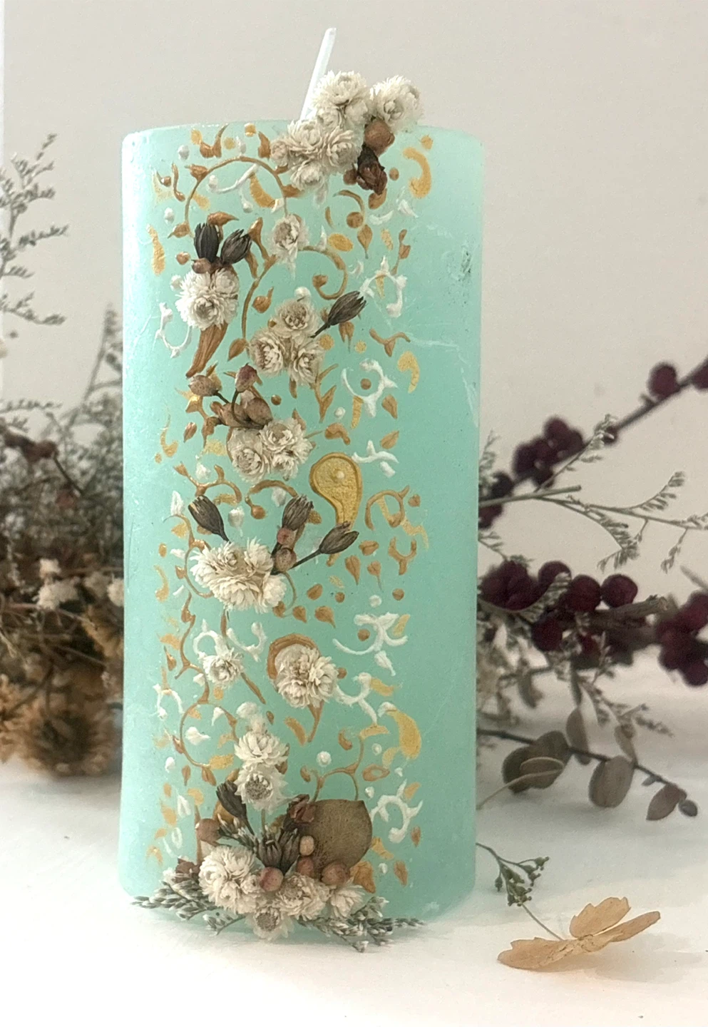Decorated Pillar Candle - Floral Design
