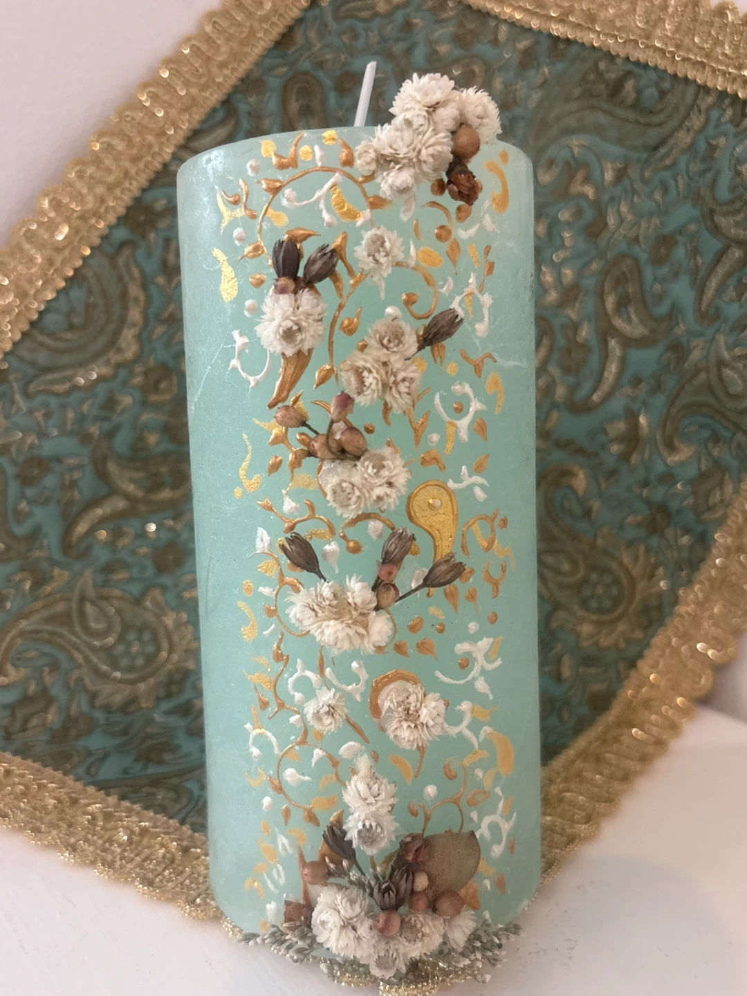 Decorated Pillar Candle - Floral Design - photo 2