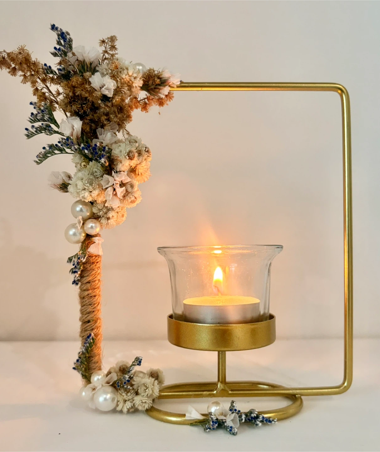 Decorative Candle Holder with Floral Accent
