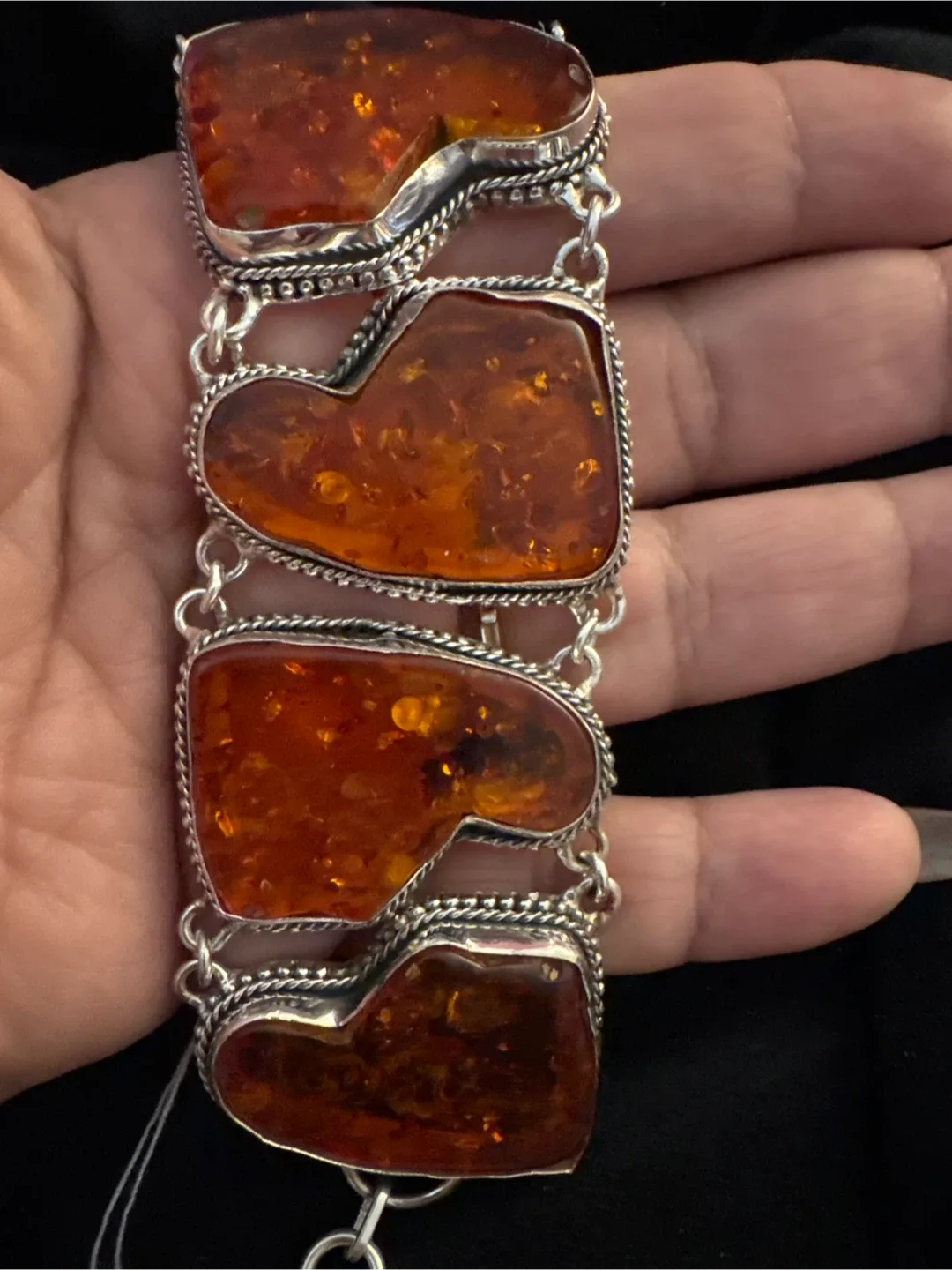 New Genuine Amber & 925 Sterling Silver Bracelet