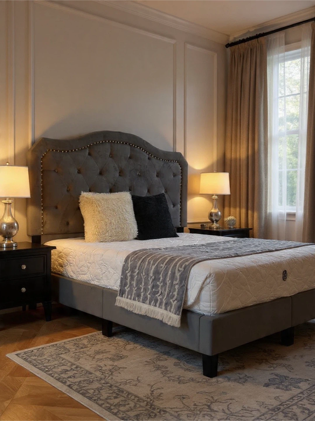 Upholstered Tufted Platform Bed Frame