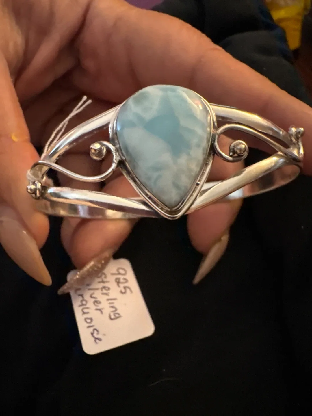 New Genuine Larimar Turquoise 925 Sterling Silver Bracelet