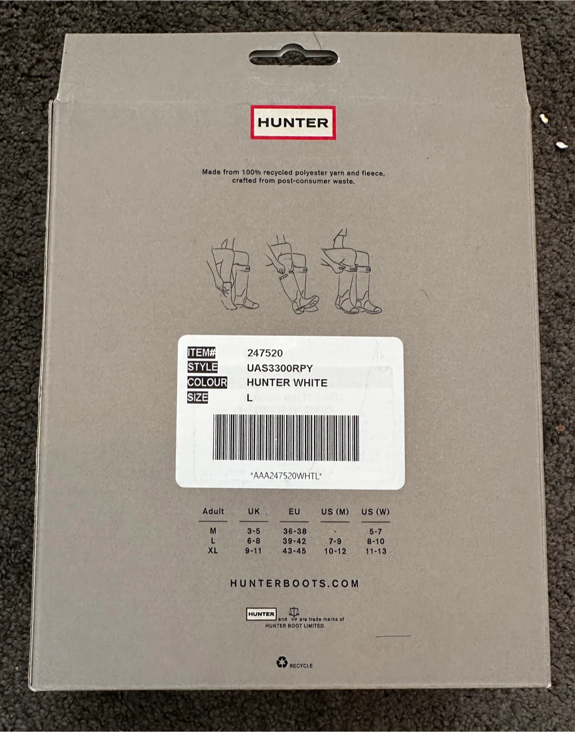 Hunter Boot Socks - Hunter White, Size L - photo 2